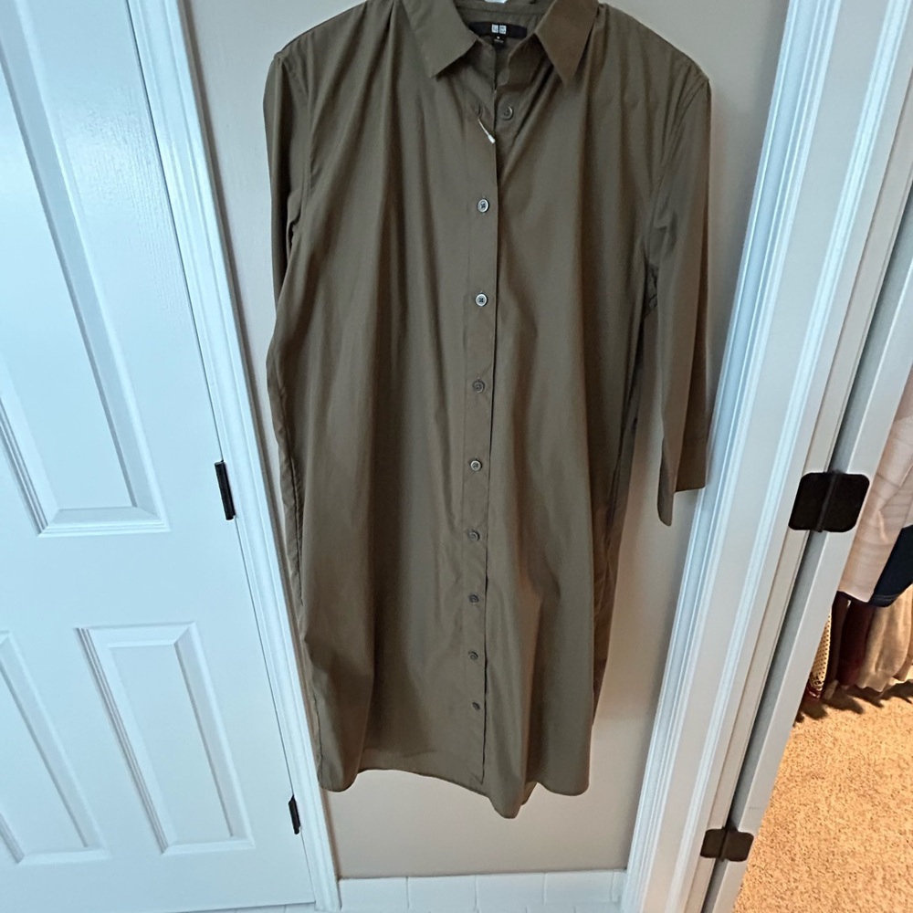 Uniqlo women olive Button Down Shirt dress